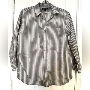🌸 Banana Republic Women S Gray Stripe Long Sleeve Button Up Boyfriend Tunic Top